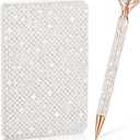 Rhinestone Notebook Pen Sets Glitter Pocket Notebook Crystal Pens Mini Diamond Journal Hardcover Bling Diary Office Desk Accessories for Women Birthday Gift(Pearl,A6,White)