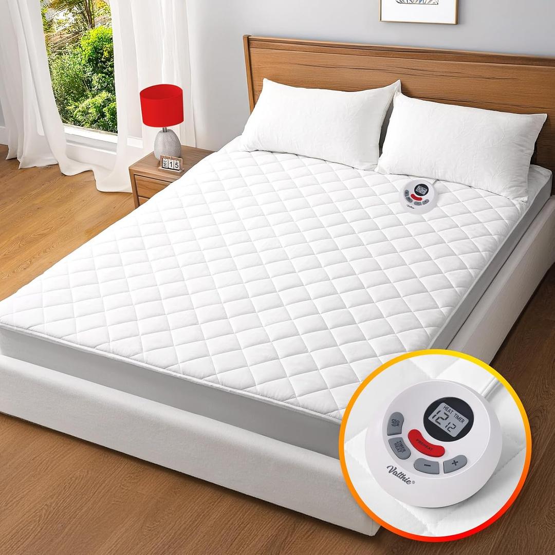 Heated Mattress Pad Twin Size,Electric Mattress Pad with Preheat Functions, Bed Warmer with 12 Heat Settings Controller & 1-12 Hours Auto Shut Off, Machine Washable (39"x75",White)