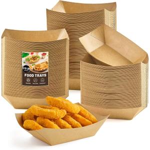 ZORRITA 1/2 Lb Small Paper Food Trays, 120 Pack Disposable Food Boats Mini Brown Paper Serving Baskets for Party Nachos Fries Tacos Snacks Treats