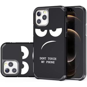 LEEGU for iPhone 12/12 Pro Case, Cute [Don't Touch My Phone] Shockproof Dual Layer Protective Silicone Plastic Cover for Girls Women Boys Men Phone Case (iPhone 12 / iPhone 12 Pro 6.1-inch)