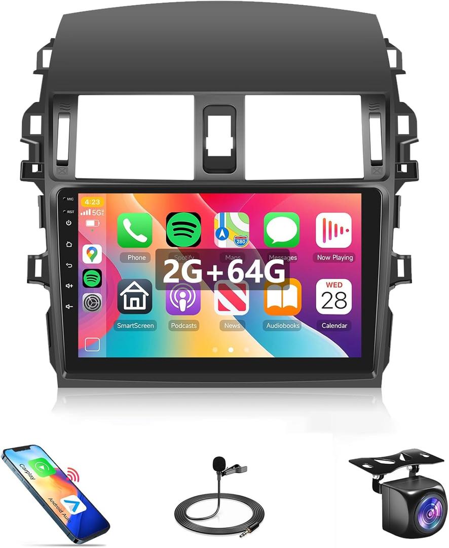 2G+64G Android Car Radio for Toyota Corolla 2009-2013, Rimoody Car Stereo Wireless Carplay and Android Auto GPS WiFi 9 Inch Touchscreen EQ Bluetooth FM/RDS SWC Mirror Link + Backup Camera