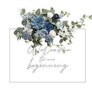 Ling's Moment Wedding Floral Swag Welcome Sign Artificial Flowers Backdrop Garland Blush Pink Cream for Ceremony Reception Door Wall Easel Home Decoration Entryway Faux Outdoor Board Head Table Decor