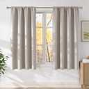 NICETOWN Angora Faux Linen Room Darkening Rod Pocket Curtains 63 inch Length, W42 x L63, Light Blocking Thermal Insulated Noise Reducing Drapes for Bedroom Living Room Farmhouse Decor, 2 Panels