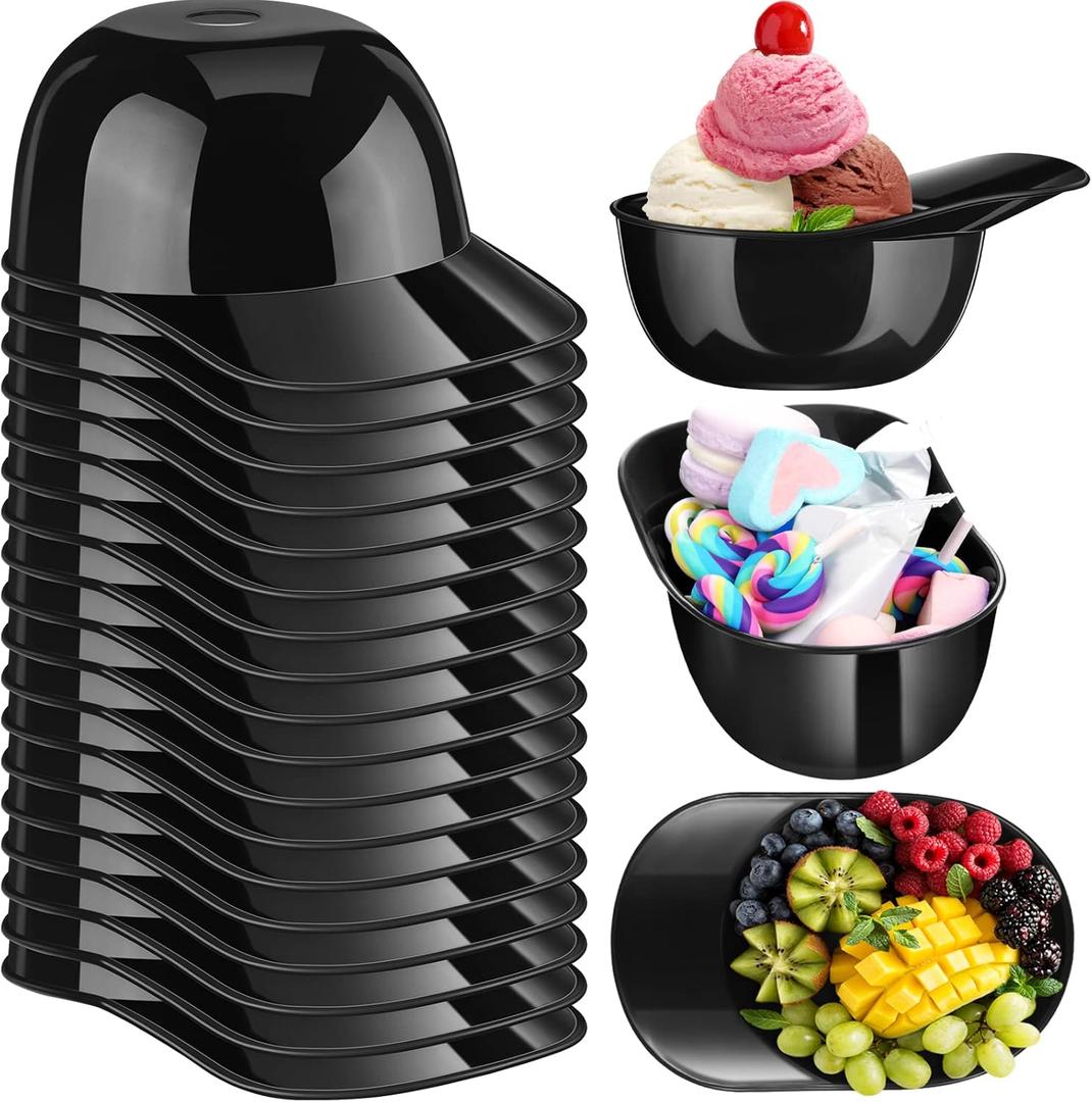 Baderke Ice Cream Dessert Baseball Cap Bowls Baseball Helmet Snack Bowl 8 oz Mini Party Cap Bowls Helmet Chip Sundae Plastic Cups for Birthday Party Supplies(Black,18 Pack)