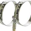 2 Pack T-Bolt Hose Clamps, Stainless Steel Hose Clamp with Reinforcement Spring for Pipe, Turbo Intake Intercooler Clamp Working Range 2.25"-2.5"(57-65mm)