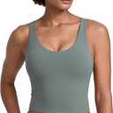 CRZ YOGA Butterlift Racerback Crop Tank Tops for Women - U Neck Yoga Padded Longline Sports Bras Pilates Workout ,Grey Sage, Medium