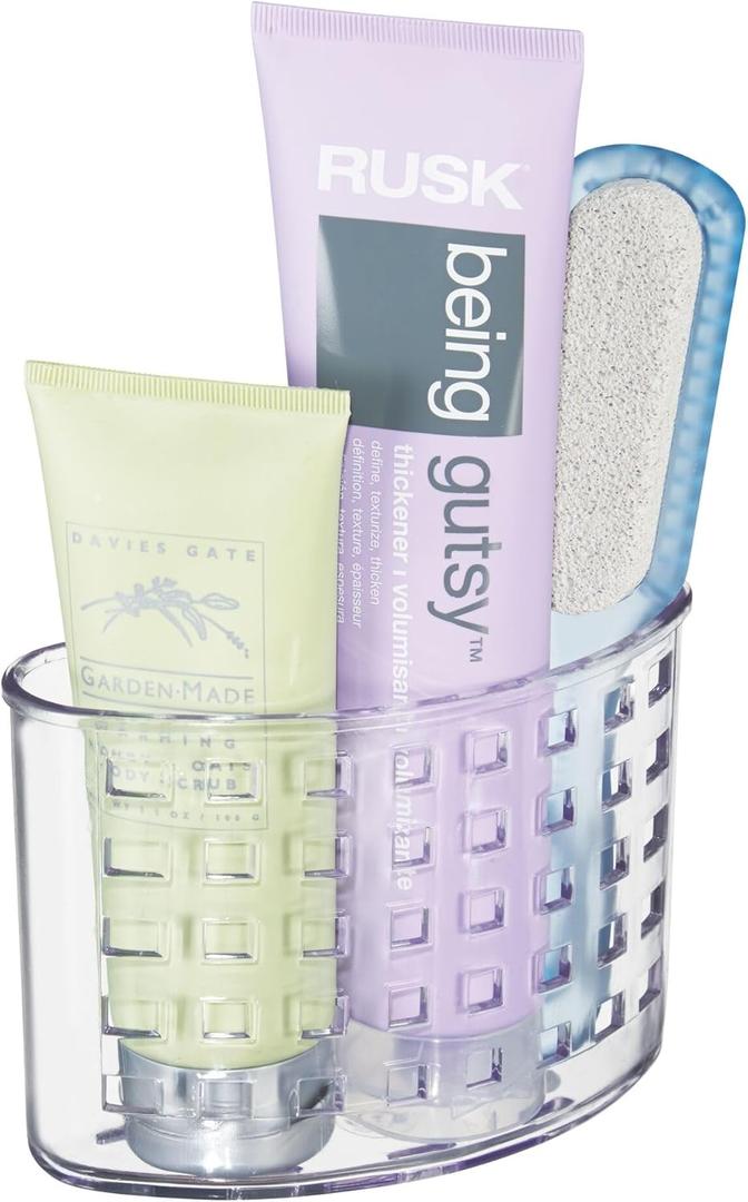 iDesign Suction Cup Shower Caddy Basket - Bathroom Storage Organizer - Clear - Made in USA (Small)