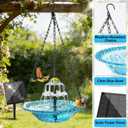 Yeomi Solar Fountain for Bird Bath, Solar Cascade Hanging Bird Bath Fountain, Large Hummingbird Bath with Solar Pump & Clear Blue Bowl, Outdoor Garden Decor