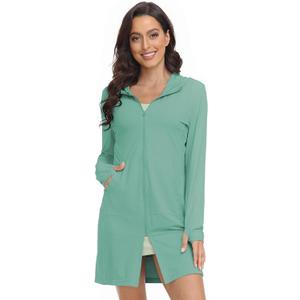 HISKYWIN Women's UPF 50+ UV Sun Protection Hoodie Long Jacket Workout Long Sleeve Zip Shirt Lightweight Outdoor Hooded (Green, S)