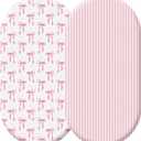 Oudain 2 Pack Pink Baby Bassinet Sheets Girls Bow Coquette 32'' x 16" Stretchable Soft Crib Sheets Cradle Bed Set Fitted Cover for Oval Rectangle Hourglass Mattress Infant Nursery Toddler Room Decor