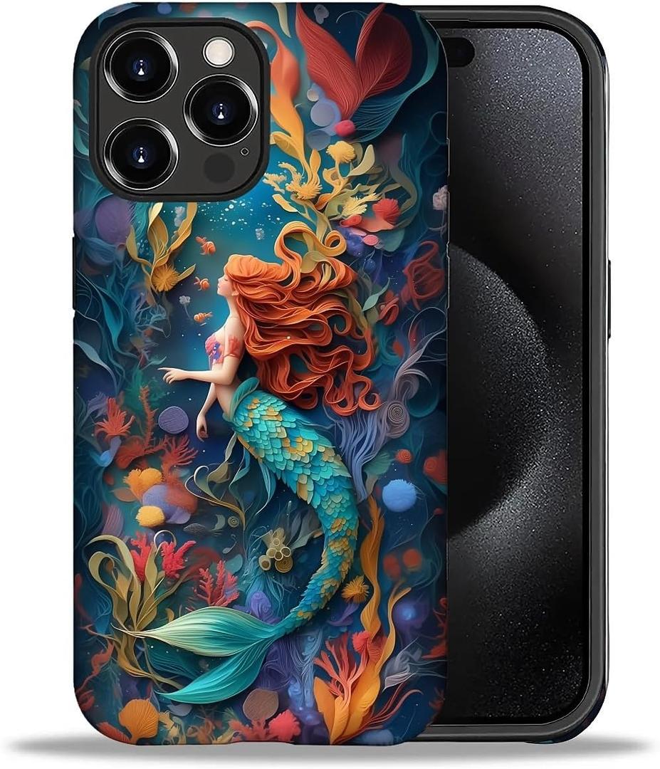 DAIZAG Compatible with iPhone 16 Pro Case,Sleeping Mermaid Full Pattern Plastic TPU Hybrid Hard Shell + Silicone Bumper Protection Case for iPhone 16 Pro