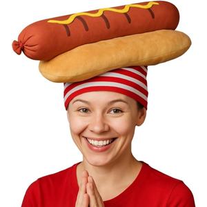 ArtCreativity Funny Hot Dog Hat, Fun Fast Food Hotdog Hat for Adults, Soft Plush Costume Accessory, Pizza Party Supplies Decorations, One Size Fits Most for Halloween
