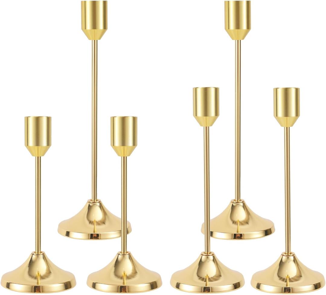 5pcs Candle Stick Holders, Tall Metal Durable Pillar Decorative Taper Candle Stick Stand Set Decor Suitable for Table Centerpiece Wedding Housewarming Present (Gold)