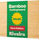 Riveira Wood Cutting Board  Gourmet Bamboo Grandeur: 30 x 20 Cutting Boards For Kitchen  Natural Wooden Cutting Boards For Kitchen  Innovative Juice Grooves Bamboo Cutting Board