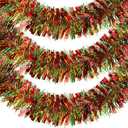 39.4Feet Christmas Tinsel Garland for Christmas Tree Decorations Xmas Red Green Gold Metallic Tinsel Garland Hanging Decorations for Staircase Railing Banister DIY Wreath Indoor Outdoor Ornament