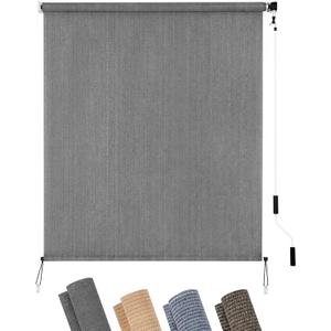 KELIXU Patio Shades Roll Up Outdoor Blind, 5' W x 8' H Cordless Sun Shade Privacy Screen with 90% UV Protection Exterior Roller Shade Cloth for Porch Pergola Backyard Windows Balcony, Gray