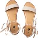 Rekayla Sandals Open Toe Tie Up Ankle Wrap Flat Sandals for Women Summer Dressy Shoes Cute Strappy Lace Up Sandals (6.5, Nude)