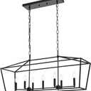 Lantern Island Light 7-Light Black Chandelier Dining Room Light Fixtures Over Table Rectangle Kitchen Island Chandeliers Modern Hanging Light Fixture