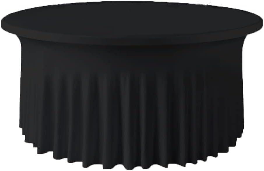 Black 5ft 60inch Round Spandex Tablecloth Stretch Fitted Table Cover with Skirt for Wedding Party Decoration
