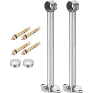 uxcell 2 Pcs Ceiling Mount Curtain Rod Bracket, Fit 25mm/0.98" Pipe Length 250mm/9.84" Stainless Steel Curtain Rod Hooks Hangers for Walls Wardrobe Pipe Curtain Pipe, Silver