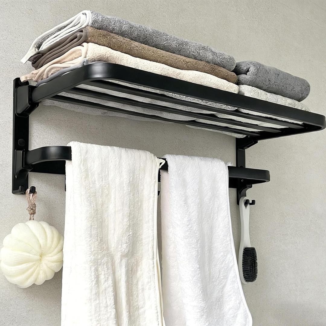 24in Towel Racks Shelf for Bathroom Wall Mounted Organizer for Hotel,Black
