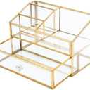 Vintage Gold Makeup Organizer - Glass Makeup Organizer Countertop Organizer for Make-Up Brushes Vanity, Tabletop Organizer Display Case for Bathroom, Vanity, Drawers GJB002 (large)
