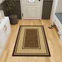 Ottomanson Area Rug 3'3" x 5' – Non Slip Rubber Backed Indoor Rug, Low Pile Accent Rug for Living Room, Bedroom, Entryway, Kitchen, Durable Floor Carpet, Border Dark Brown