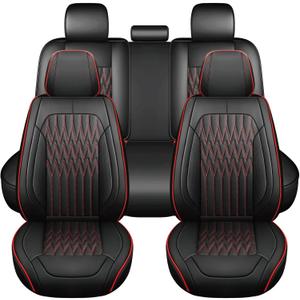 Huidasource Black & Red Car Seat Covers, Waterproof Faux Leather Universal Fit Most Cars Sedans SUVs Trucks Airbag Compatible, Cup Holder Access, Car Seat Compatible, Easy Install, Wipes Clean