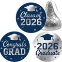 3 x Anwyll 240Pcs Graduation Candy Kisses Stickers Class of 2026 Stickers 0.75'' Graduation Party Favors Decoration Sticker Self Adhesive Congrats Grad Sticker for Senior College Chocolate(Blue&Silver)