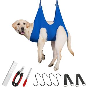 Guzekier Dog Grooming Hammock for Trim Nail, Dog Sling for Grooming, Dog Hammock Restraint Bag with Nail Clippers/Trimmer, Nail File, Pet Comb,Ear/Eye Care (Weight: 20-45 LBS)