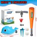 2 in 1 Water Sprinkler Baseball Toy Set for Kids  Whale Shaped Outdoor T-Ball Game & Spinning Splash Toy, Summer Backyard Water Play for Toddlers and Children Ages 3+