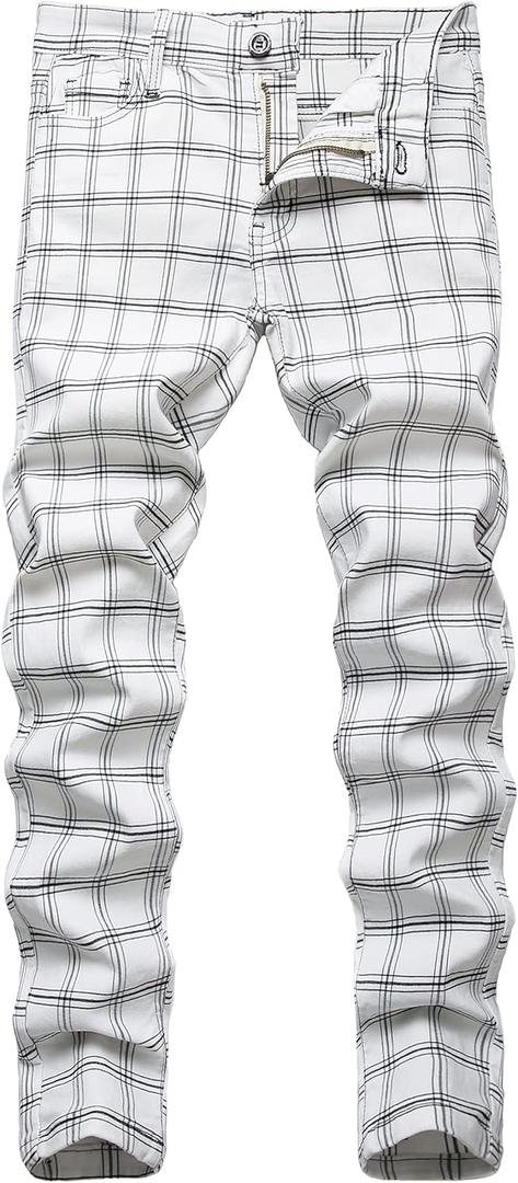 NOVOCCT Plaid Pants for Men - Skinny Mens Dress Pants - Stretch Slim Fit Business Casual Dress Chinos for Men (42)