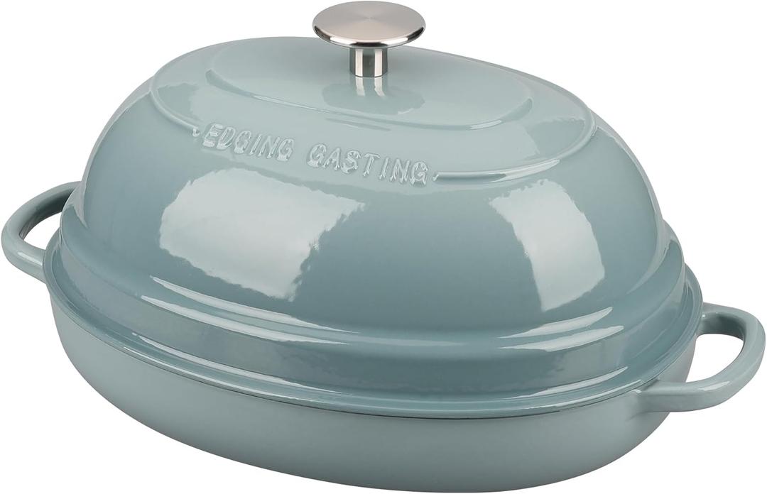Enameled Oval Cast Iron Dutch Oven Pot with Lid, Bread Dutch Oven for Sourdough Bread Baking, Dutch Oven Bread, Bread Oven, 6QT, Seasalt