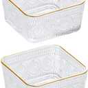 2 Pack 9 OZ Small Square Glass Bowls Vintage Candy Bowl Candy Dish Mini Clear Glass Bowls for Dessert, Snack, Fruit, Yogurt, Breakfast, Dipping, Side Dishes, Kitchen Prep