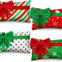 Kingdder Christmas Pillow Covers 12 x 20 Inch Set of 4 Farmhouse Xmas Throw Pillow Cases Gift Box Style Red Green White Snowflake Bow Decoration for Couch Holiday Sofa Cushion Decor
