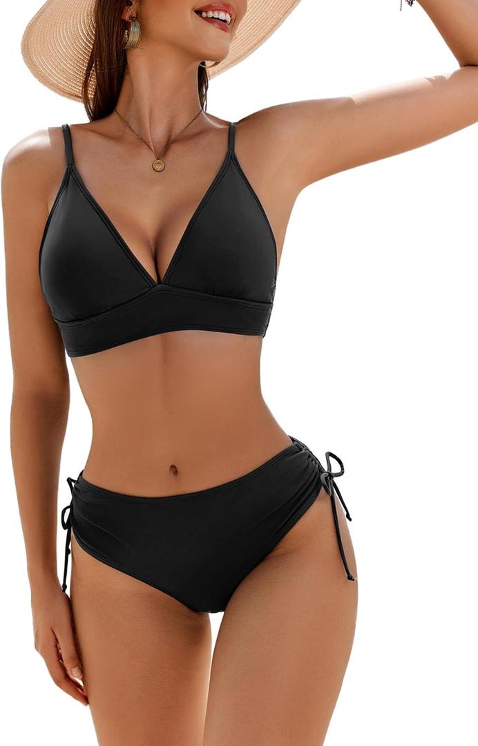AI'MAGE Bikini Set for Women High Waisted Two Piece Swimsuits Sexy V Neck Bathing Suit 2025 (XX-Large, Black)
