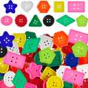 Big Bright Buttons Craft 1.2 Inch Kids Vivid Colors Large Buttons Plastic Assorted Cute Shape Colorful Toys for Arts, Crafts DIY Projects(200 Pcs)