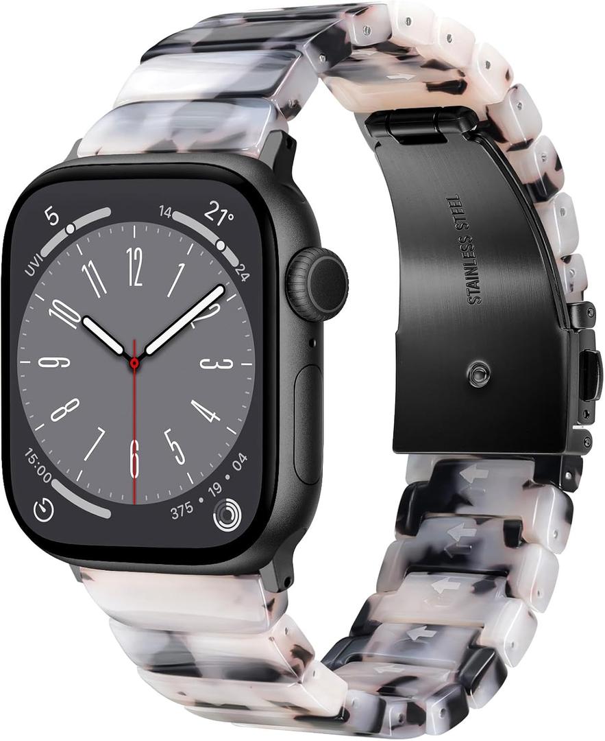 V.R.HOPE Apple Watch Band for Series 11/10/9/8/7 38mm 40mm 41mm 42mm Fashion Lightweight Resin Dressy Strap for Women Bracelet Compatible with iWatch Series 6/5/4/3/2/1/SE (Black Floral)