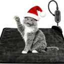 Cat & Dog Heating Pad - 3 Timer and 3 Level Temperature Smart Sensor Electric Pet Pad with Chew Resistant Cord, Indoor Outdoor Warm Heated Bed - 17.7x17.7