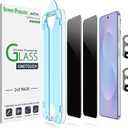 amFilm Auto-Alignment OneTouch for Samsung Galaxy S25 Edge 6.7" Privacy Screen Protector + Camera Lens Protector, Tempered Glass, 30 Seconds Installation, Bubble Free, Privacy Protection 2+2 Pack