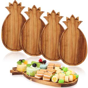 Geetery 4 Pack Pineapple Shaped Serving Trays Wooden Charcuterie Boards Platter Fun Cutting Boards Cute Large Placemats Rustic Serving Tray for Kitchen Party