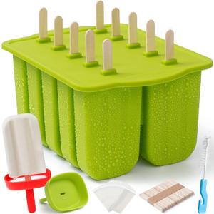 10 Cavity Large Silicone Popsicle Molds with Popsicle Holders/Popsicle Drip Catcher, MEETRUE Silicone BPA-Free Popsicle Maker Mold Set Ice Pop Mold, with 50Pcs Popsicle Sticks