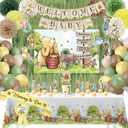 Winnie Baby Shower Decorations the Pooh Balloons, Backdrop, Welcome Baby Banner, Tablecloth, Cake Toppers, Pompoms, Sash & More Classic Pooh Baby Shower Theme Party Decor