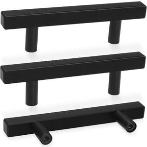 30 Pack Square Cabinet Handles Matte Black Drawer Pulls 5" Length, 3" Hole Center Kitchen Handles for Cabinets Pulls, Stainless Steel Cabinet Hardware for Bedroom Bathroom Office