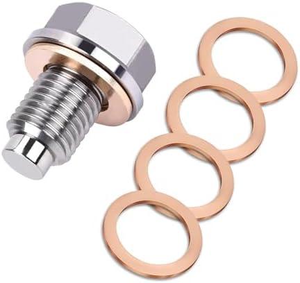 M12 x 1.25 Magnetic Oil Drain Plug, Magnetic Stainless Steel Oil Pan Drain Nut Bolt with 5 PCS Copper Crush Washer Anti Leakage, Universal Leak-proof Replacement,Fits Most Cars, Motorcycles, Boats