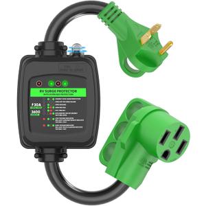 RVGUARD Surge Protector 30 Amp to 50 Amp RV Adapter Cord with Overload Protection, NEMA TT-30P to NEMA 14-50R Electrical Power Adapter, 2 Feet, Green, ETL Listed (30M/50F)