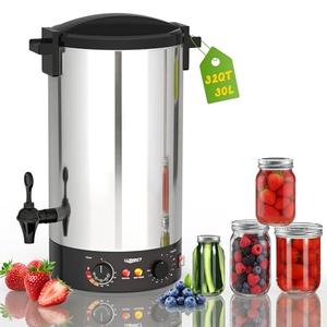 32QT Electric Water Bath Canner – Stainless Steel Home Canner with Temperature 86-212°F Control&Timer for Canning,Mulled Wine,Sous Vide,Includes Drain Spigot,Jar Rack,Jar Lifter,Funnel,Measuring Tool