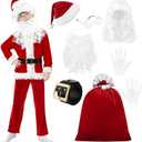 9PCS Santa Claus Costume for Kids: Velvet Christmas Suit Set with Accessories for Holiday Party Cosplay (Medium(8-10 Years))