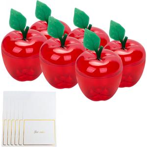 TIEYIPIN Large Red Apple Container with Blank Cards, Plastic Apple Shaped Gift Box Candy Jar, Back to School Teacher Appreciation Gift, Wedding Party Favor, Christmas Decorations Supplies, 6 Pack