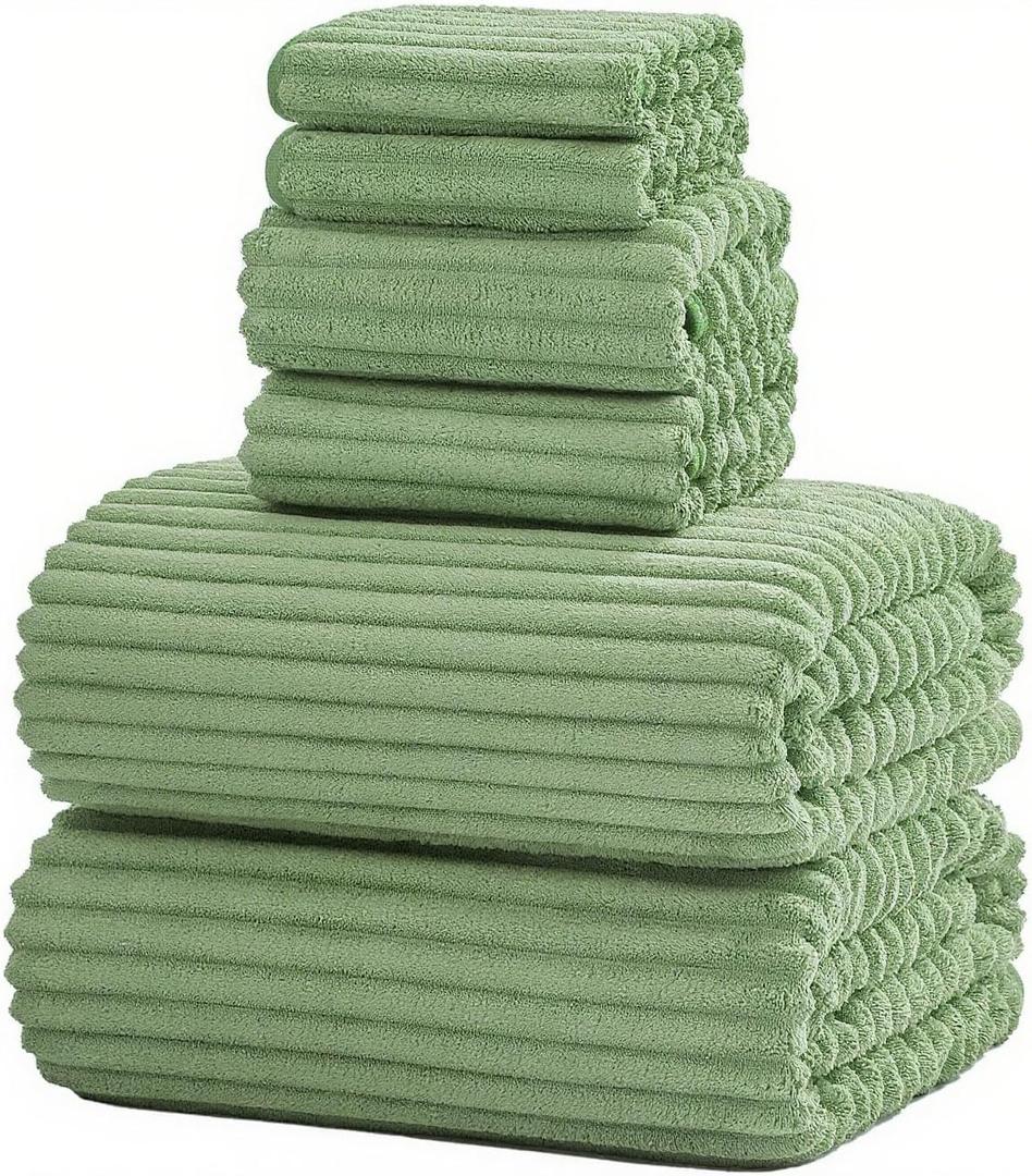 6-Piece Bath Towel Set(30"x60"), 2 Large Bath Towel Sheets, 2 Hand Towels and 2 Washcloths - Highly Absorbent Quick Dry Microfiber,Ultra Soft Towel Set for Bathroom (Sage Green